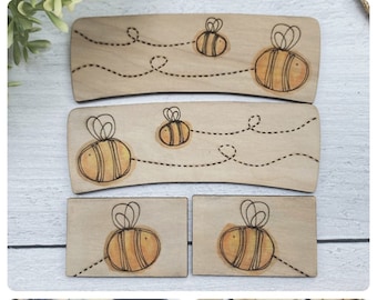 Clips de cheveux d'abeille inspirés de mouvement libre, 3 tailles incluses, bois, adulte, adolescent, aquarelle, fleur, pince à griffe, score, fichier SVG numérique uniquement