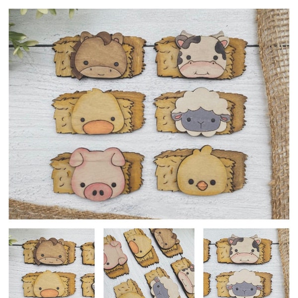Farm Animal Hair Clips, Horse, Pig, Cow, Sheep, Duck, Chick, Chicken, Baby, Newborn, Toddler, Girl, Daisys, Gift Tags, Digital SVG File Only