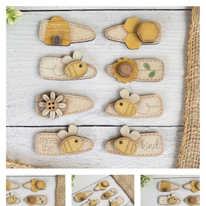 Handgestikte bijenthema haarspeldjes, baby, baby, peuter, meisje, bij, bijenkorf, zonnebloem, kam, save the, soort cadeaukaartjes, alleen digitaal SVG-bestand