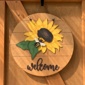 Sunflower Bee Welcome Door Hanger or Sign! Gift Idea, Friendship, Decor, Hive, Laser, Glowforge, Wood, Farmhouse Template Digital SVG FILE