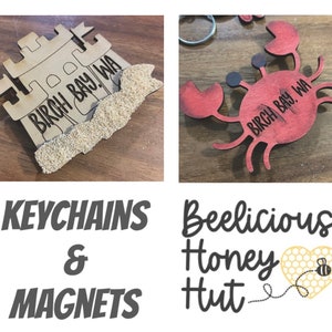 Sandcastle or Crab Key Chain & Magnets! Gift Idea, Quick, Easy, Sand, Beach, Welcome, Laser, Glowforge, Wood, Template Digital SVG FILE