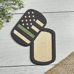 PHOTO HOLDER Military Dog Tag Ornaments! Hero, Service, Support our Troops, Flag, God Bless America, Template SVG Bundle