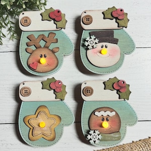 Set di ornamenti per il naso a forma di guanto, pupazzo di neve, renna, pan di zenzero, stella, agrifoglio, bottone, Natale, kit di pittura, file SVG digitale