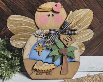 Angel with Jesus in the Manger Shelf Sitter! Birth of Christ, Winter, Christmas, Joy, family, gift, Decor, Digital File SVG Bundle