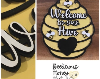 Welcome to Our Hive Door Hanger/Sign! Gift Idea, Honey, Decor, Bee, Hive, Laser, Farm, Glowforge, Wood, Farmhouse Template Digital SVG FILE