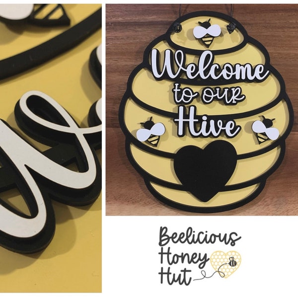 Welcome to Our Hive Door Hanger/Sign! Gift Idea, Honey, Decor, Bee, Hive, Laser, Farm, Glowforge, Wood, Farmhouse Template Digital SVG FILE