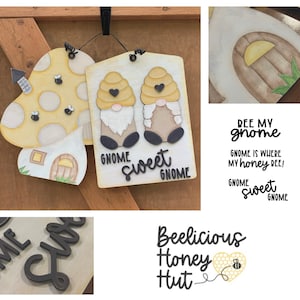 Gnome Mushroom Bee Skep Door Hanger Tag/Sign! 3 Different Sayings Gnome Sweet Gnome, Bee My Gnome Laser, Glowforge, Wood, Digital SVG FILE