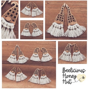 Rattan Gnome Macrame Beard EARRINGS! Score and Cut, Cane, Pattern, Wicker, Weave, Wood, Gift, Friend, Glowforge, Laser Template SVG Bundle