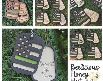 Military Dog Tag Ornaments! 10 different Sayings & a blank! Hero, Service, Support our Troops, Flag, God Bless America, Template SVG Bundle