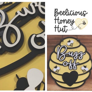 Buzz Off Door Hanger/Sign! Gift, Honey, Decor, Bee, Hive, Welcome, Funny, Laser, Glowforge, Wood, Farmhouse Template Digital SVG FILE