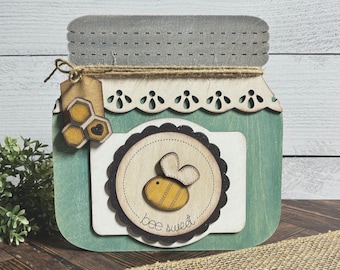 BUNDLE Jar Interchangeable Shelf Sitter with Storage, Antique, Bee, Faux Stitched, Heart, Farmhouse Decor, Gift, Digital SVG File Only