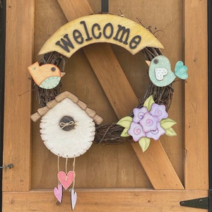 Birdhouse Themed Wreath Doorhanger, Interchangeable, Bird, Welcome, Spring, Summer, Grapevine, Country Decor, Prim Digital SVG File Only