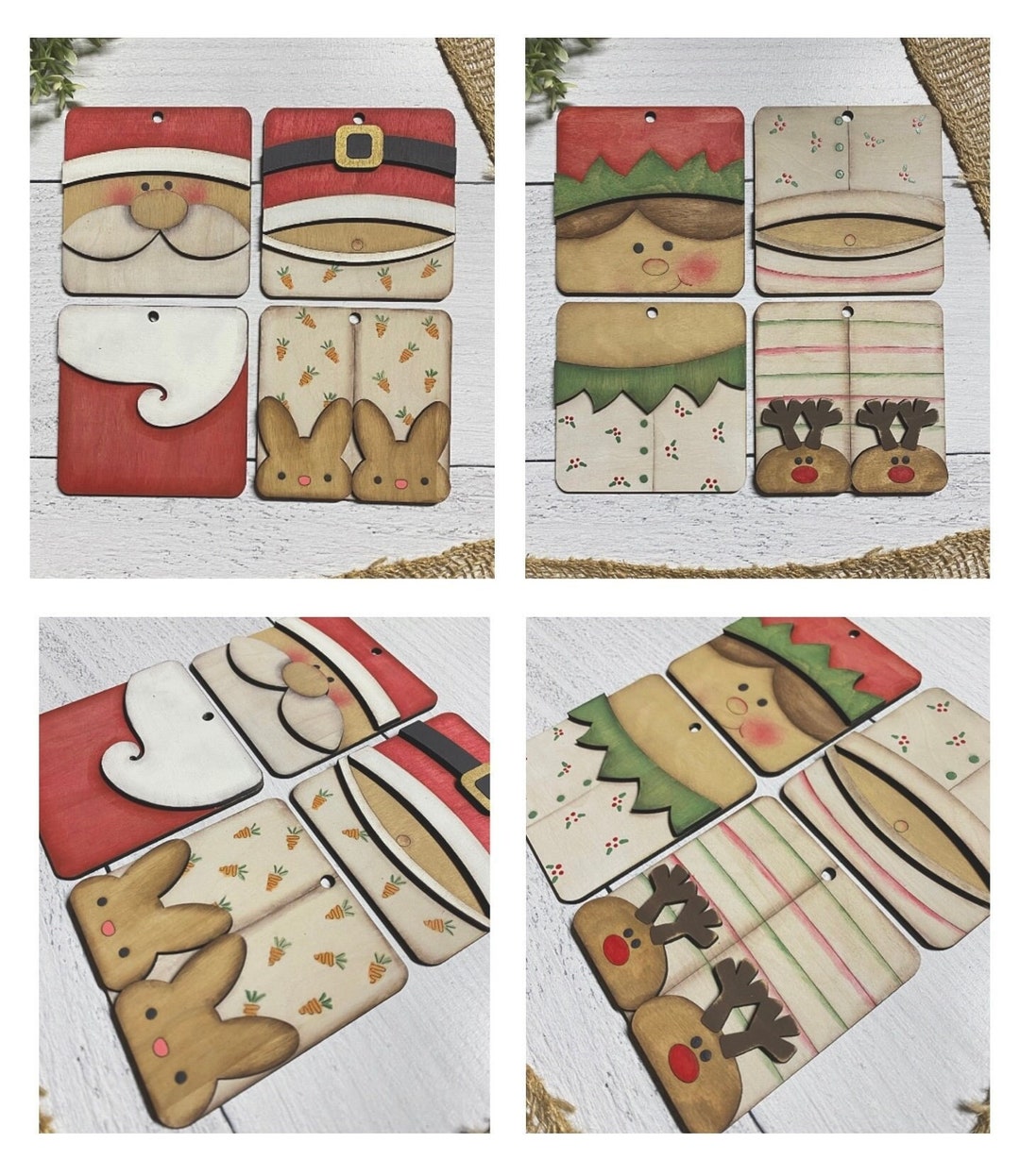 Santa and Elf Tummy Ornament Set, Pj's, Belly, Reindeer Slipper, Bunny ...