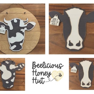 Bull & Cow Welcome Door Hanger or Sign! Gift Idea, Head, Ear Tag, Decor, Heifer, Laser, Glowforge, Wood, Farmhouse Template Digital SVG FILE