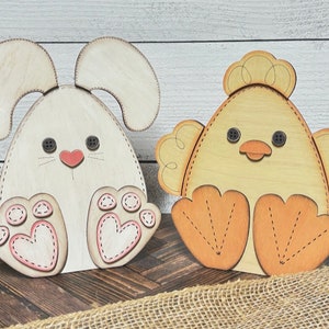 ufs lapin et poussin, Pâques, faux piqué, coeur, décoration de ferme, cadeau, fichier SVG numérique uniquement