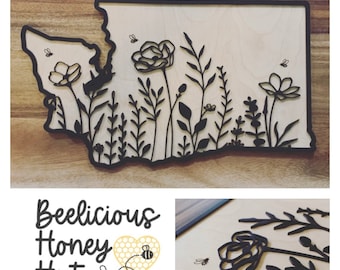Washington State Wildflowers and Bees Sign, WA, PNW, Gift, Wall Decor, SVG Digital File Only