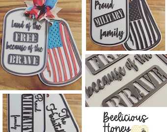 Dog Tag Proud Military Door Hanger or Sign! Gift Idea, Memorial, Navy, Army, Air Force, Laser, Glowforge, Wood, Template Digital SVG FILE