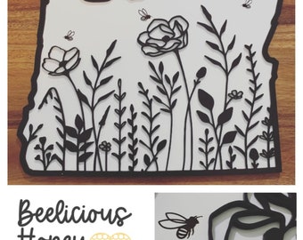 Oregon State Wildflowers and Bees Sign, WA, Gift, Wall Art Decor, Portland, Salem, Bend, Mt. Hood, Timberline, Laser SVG Digital File Only