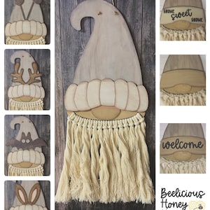 Seizoensgebonden macramé baard kabouter deurhanger! Bijenantennes, lente, konijnenoren, zomer, vleermuis, herfst, gewei, winter, digitaal bestand SVG-bundel