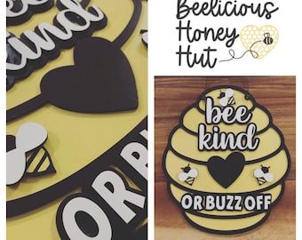 Bee Kind or Buzz Off Door Hanger/Sign! Gift, Honey, Decor, Bee, Hive, Welcome, Laser, Glowforge, Wood, Farmhouse Template Digital SVG FILE