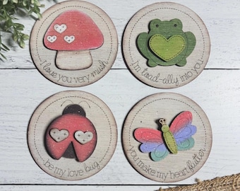 Valentine's Day Interchangeable 4inch Add-on Round Set, Mushroom, Toad, Frog, Lady Bug, Butterfly, Faux Stitched, Digital SVG File Only