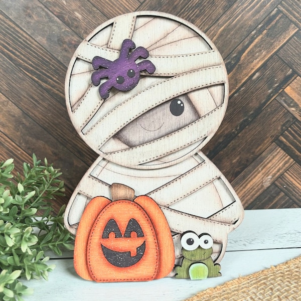 Stitched Mummy Shelf Sitter! Halloween, Spider, Toad, Jack O' Lantern, Customizable, gift, Score, Decor, Digital File SVG Bundle