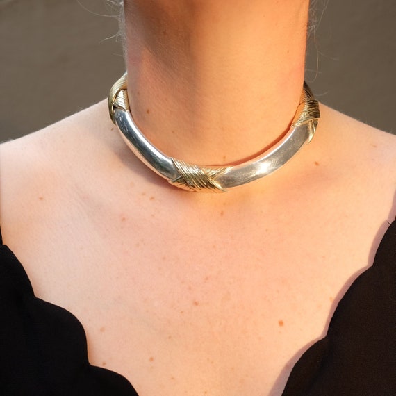 sterling silver choker, silver necklace, chunky ch