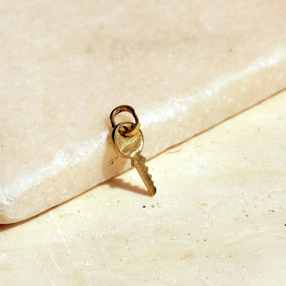 14k key charm, 14k key pendant, tiny charm, tiny p