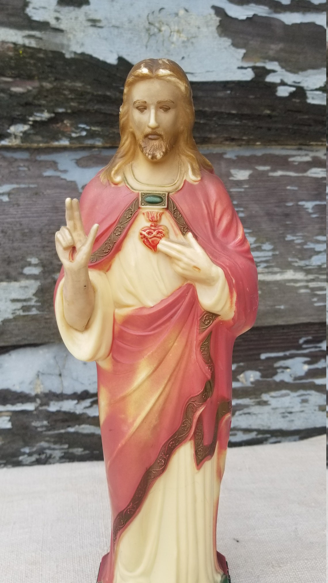 Resin Plastic Jesus Christ Sacred Heart Figurine Etsy