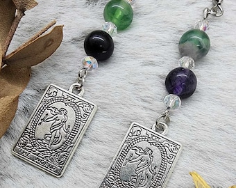 Tarot Card Earrings – Gemstone Tarot Dangle Earrings, Witchcore Jewelry, Spiritual, Boho Gifts, Handmade Earrings,