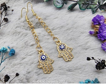 Hamsa Hand Protection Earrings, Hypoallergenic Earrings, Evil Eye Earrings, Protection Earrings