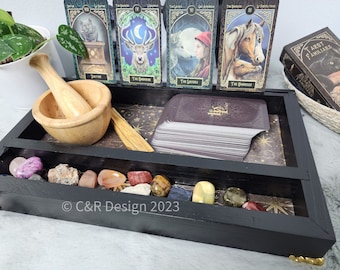 Handmade Wooden Tarot Tray – Crystal & Jewelry Altar, Incense Holder