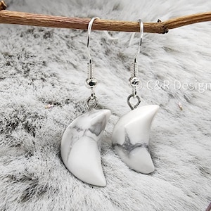Gemstone Moon Earrings, Crescent Moon Gemstone Earrings, Hypoallergenic Earrings, Metaphysical Earrings, Cresent Moon Dangle Earrings