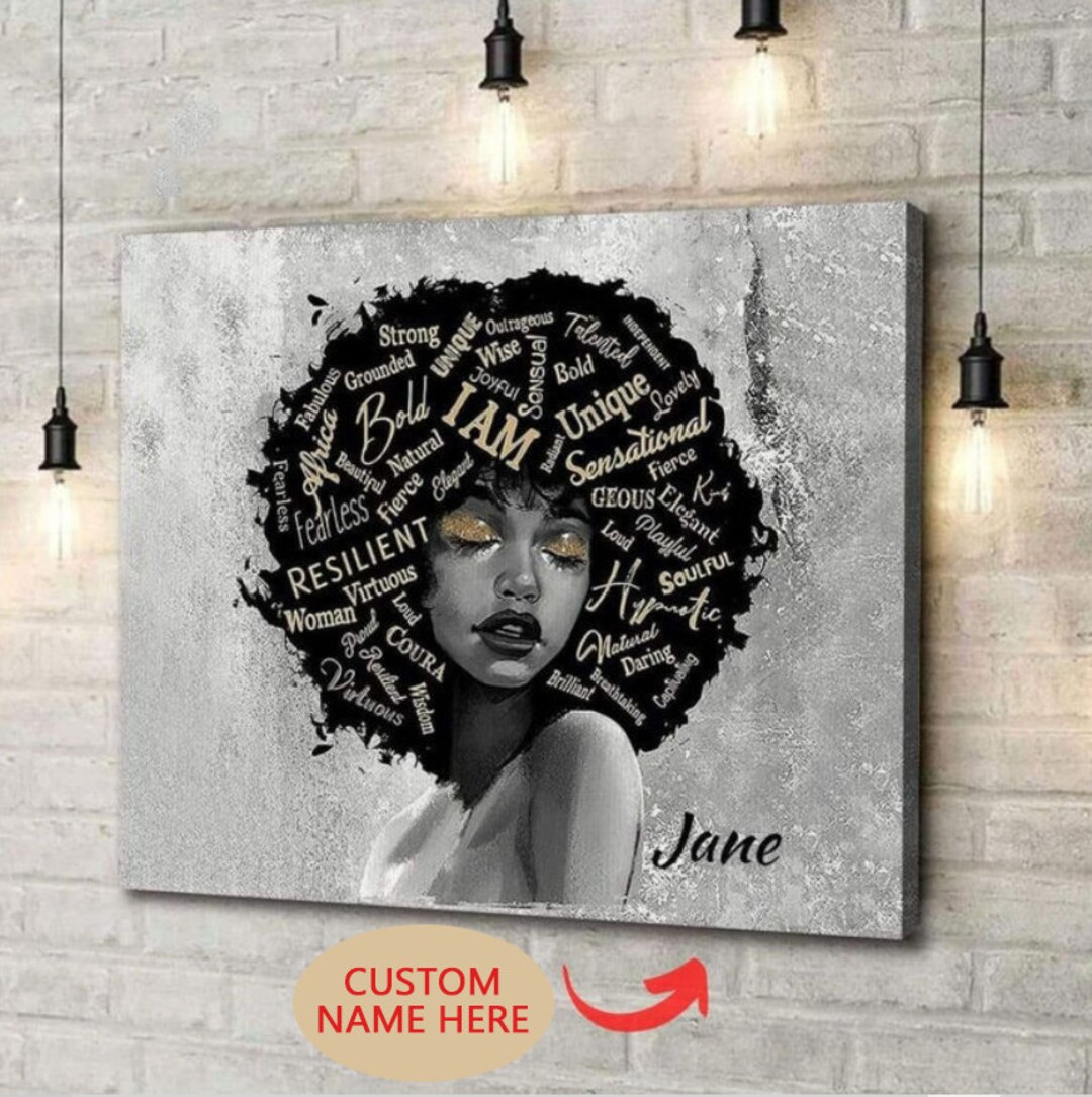 Personalized Black Girl Canvas Art Afro Girl Wall Art Black Etsy
