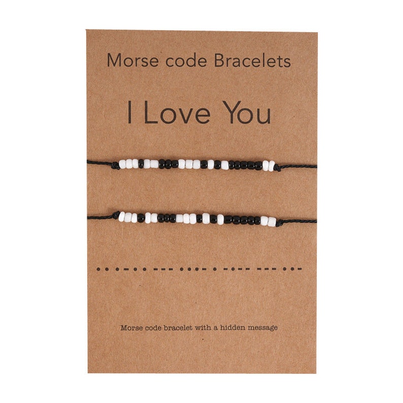 Morse Code Secret Hidden Message I Love You Friendship Couple Friend Family Card With 2 Adjustable Bracelet Gift 