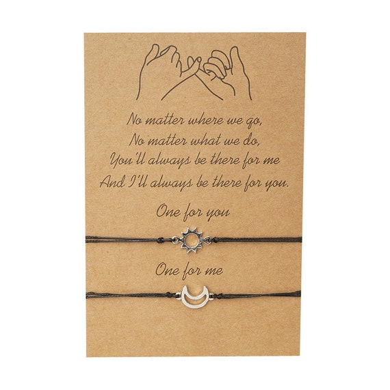 Sun Moon Star Friendship Lover Couple Friend Family Wish You Me Promise Card With 3 Adjustable Bracelet Gift Present