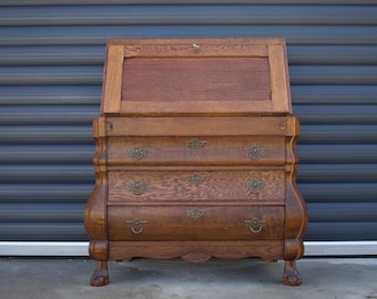 Antique oak Bombe Bureau