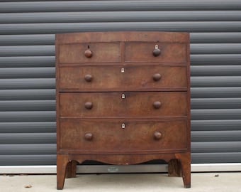 Antique Victorian Walnut bow front chest of drawers