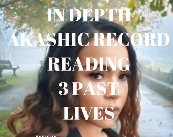 May include: A woman with long dark hair looks directly at the camera. The text "FAST IN DEPTH AKASHIC RECORD READING 3 PAST LIVES DEEP INTENSE CHANNELING" is superimposed on the image.