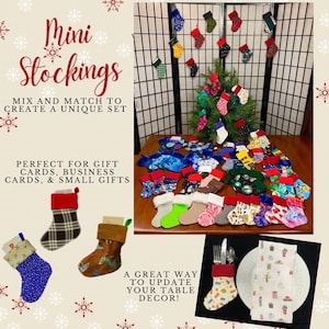 Custom miniature stockings, good for table place settings and decor, business cards, and gift cards, fully lined