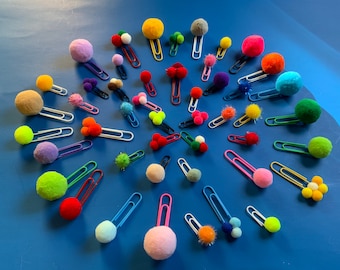 Fun Pom Pom paper clips bookmarks, set of 5
