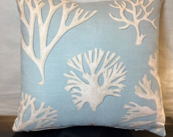 Pillowcase for 16x16 or overstuffed 18x18, or fabric only, home-decor weight fabric, embroidered, labeled “Jane Churchill, Oceana”