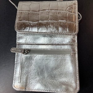 Shiny silver leather crossbody wallet or purse