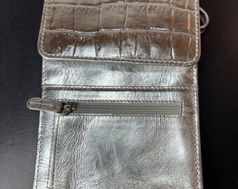 Shiny silver leather crossbody wallet or purse