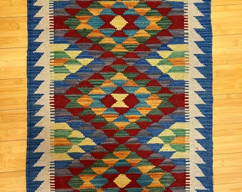 Multi-color Kilim rug, handmade in Pakistan