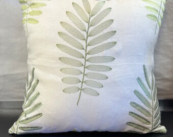 Pillowcase for 16x16 or overstuffed 18x18 throw pillow, labeled “Jane Churchill, Ferndown, green”