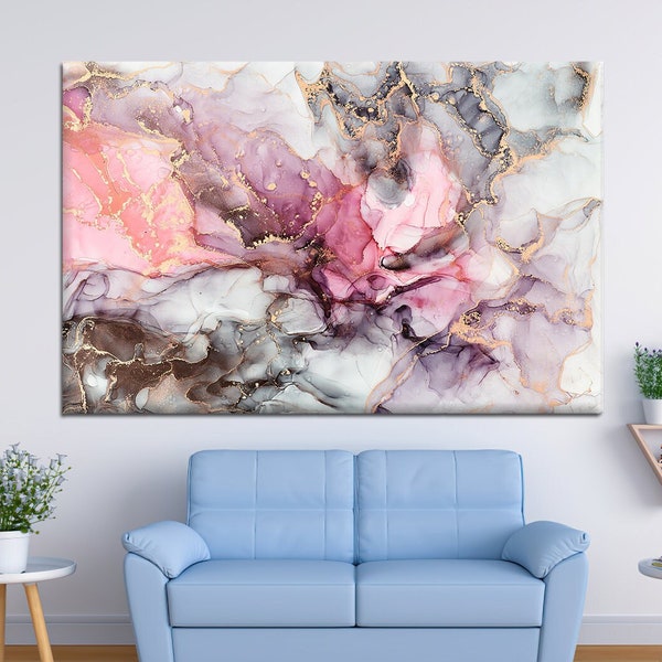 Pink color abstract canvas art, pink abstract wall art, abstract Canvas print, marble Wall art, Pink abstract on canvas, pink red grey art