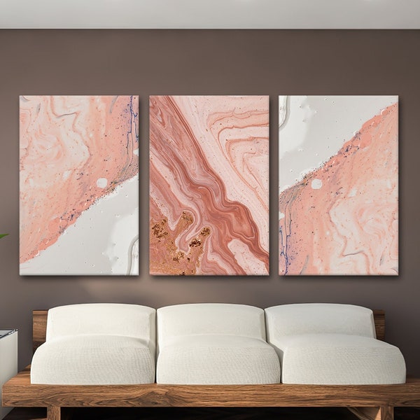 Rose color,golden marble,flowing paint,pastel tone,soft color,gray paint,glossy,paint splashes,canvas painting,wall decor,wall printing