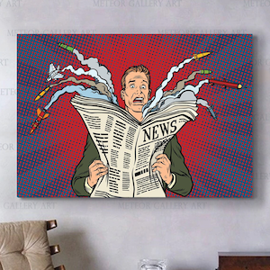 Pop art wall art, man reading newspaper Comic Pop Art Style canvas print decor POP ART Print ready to hang interesting different wall decors