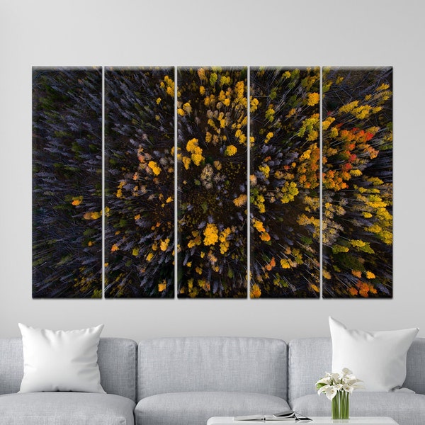 Nature,landscape painting,autumn,landscape,yellow tree tops,forest,drone view,pine tree,sense of depth,canvas painting,wall decor,wall print